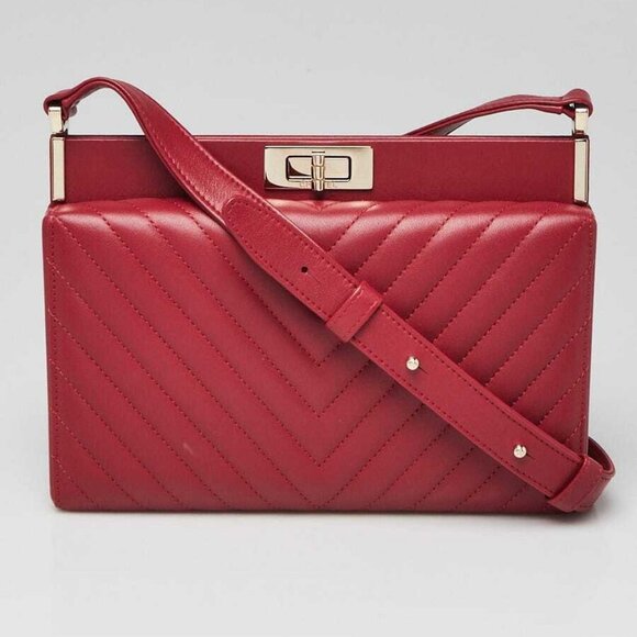 Chanel Red Chevron Quilted Lambskin Leather Clutch Bag - Picture 1 of 9